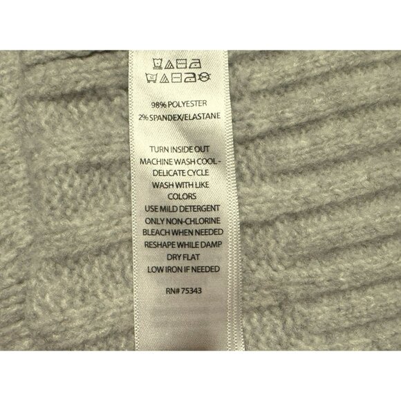 Rachel Zoe Cable Knit Fair Isle Ski Sweater LS Preppy Gray White Mock Neck Sz M - Picture 6 of 6